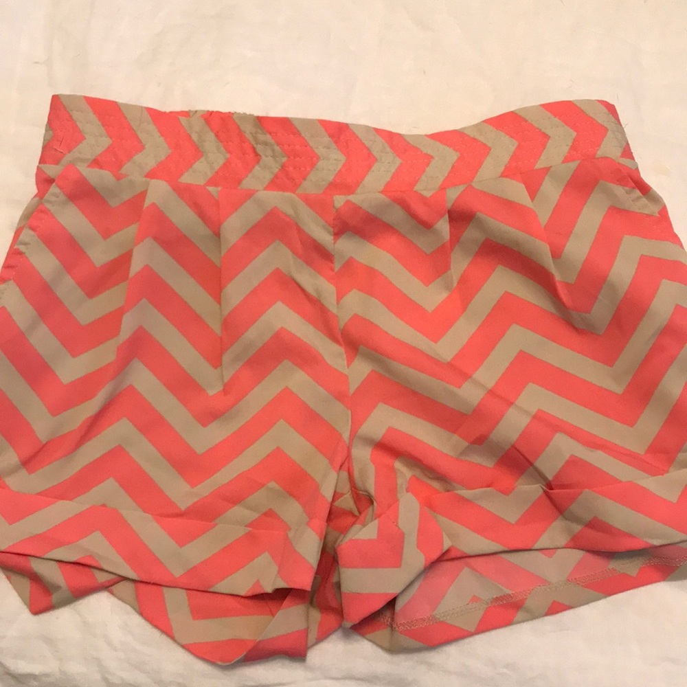 Coral and tan chevron shorts